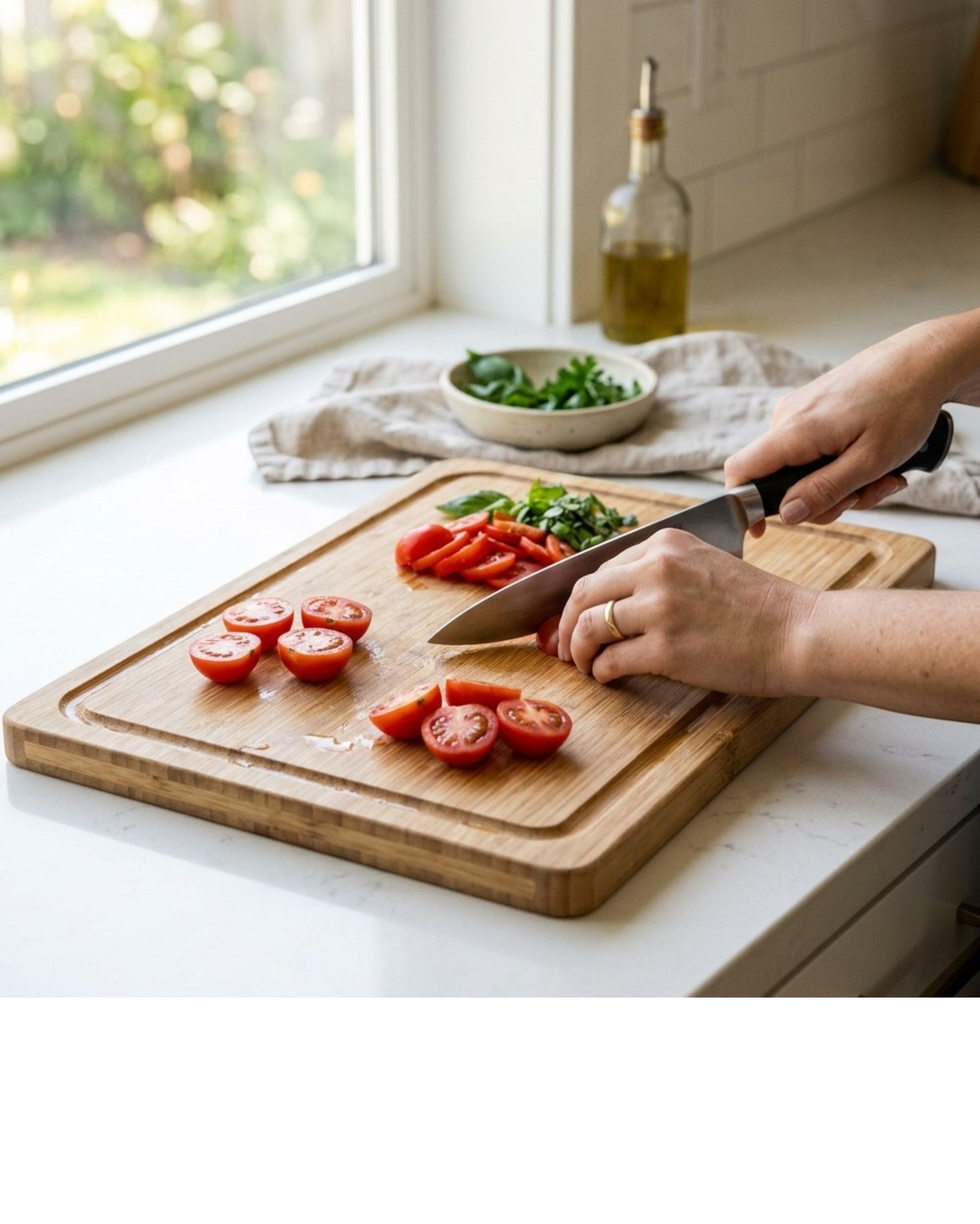 Omnily Bamboo Cutting Board with Juice Groove 15 x 10 in Natural