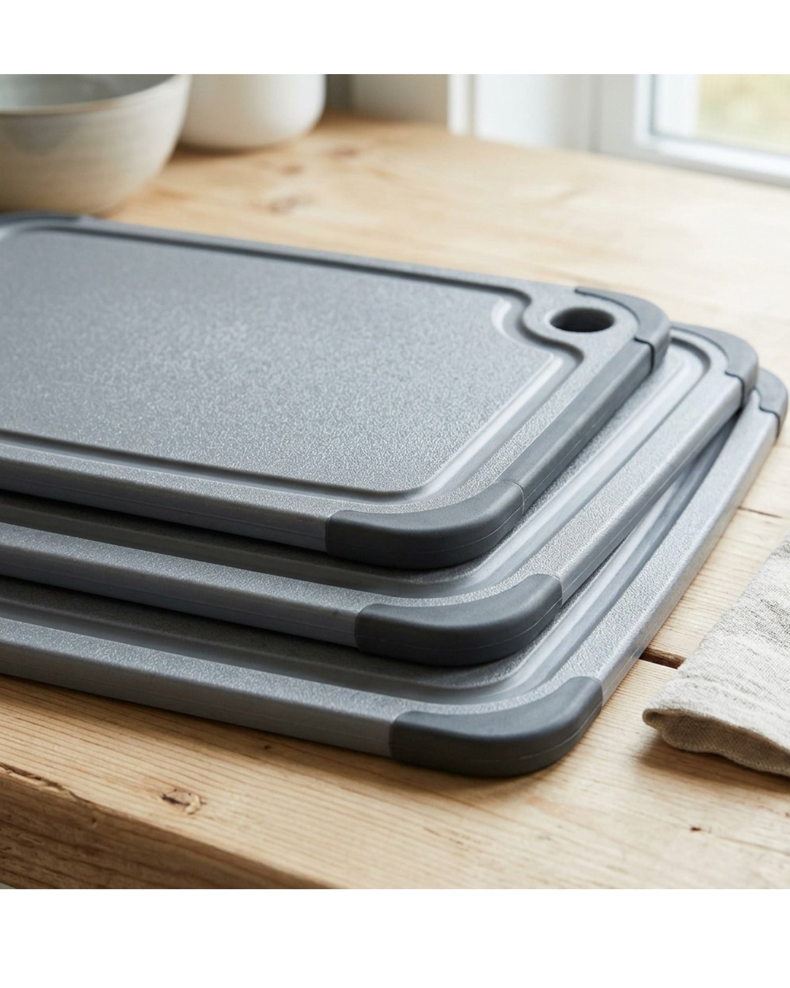 Omnily Plastic Cutting Board Set Non-Slip 3-Piece Gray