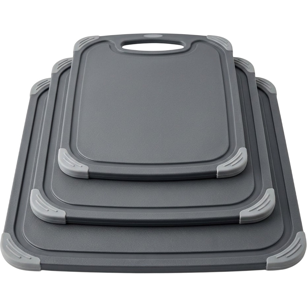 Omnily Plastic Cutting Board Set Non-Slip 3-Piece Gray