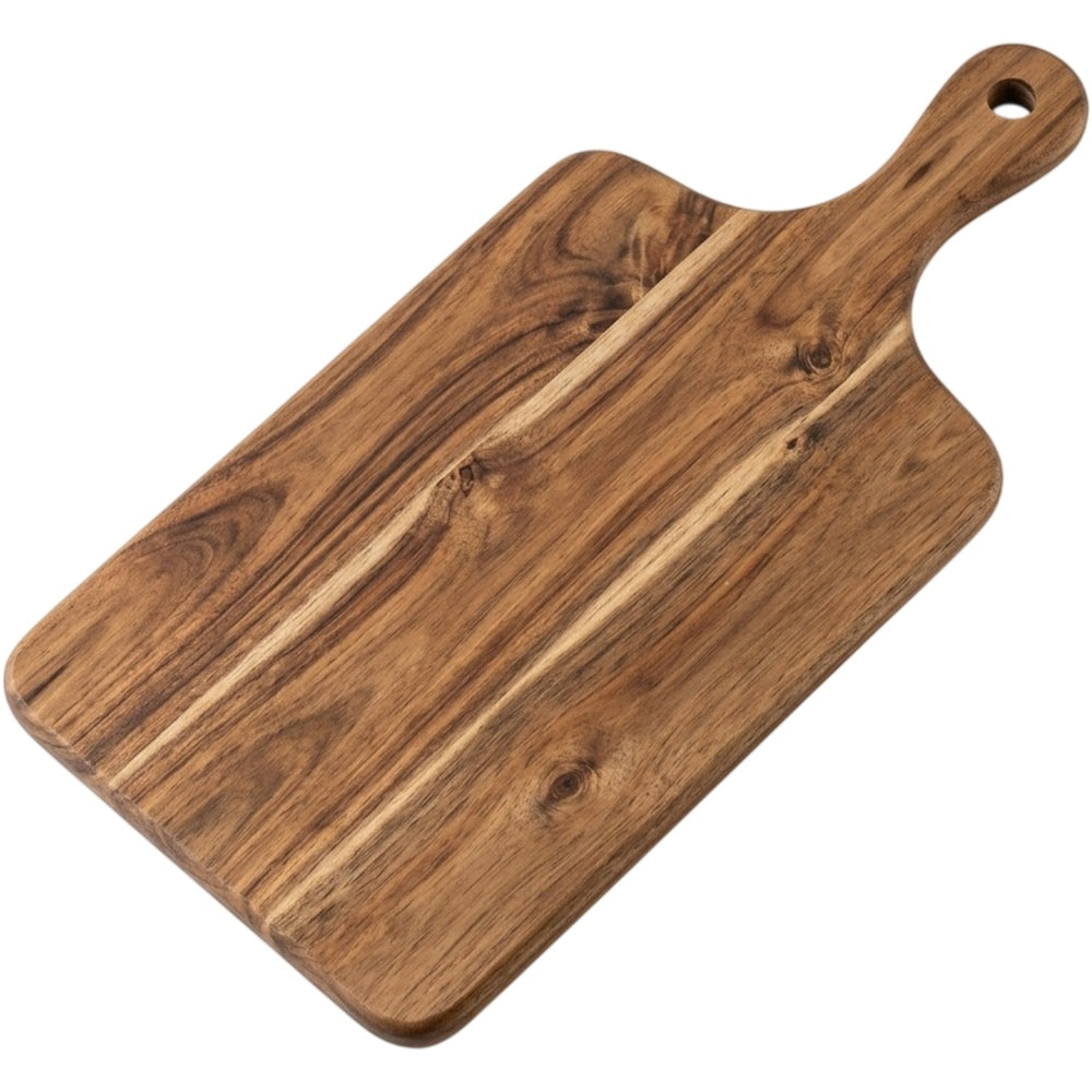 Omnily Acacia Wood Chopping Board Paddle Handle 16 in Brown