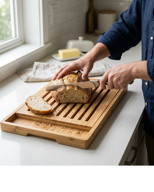 Omnily Bread Cutting Board Crumb Tray Bamboo 14 in Natural